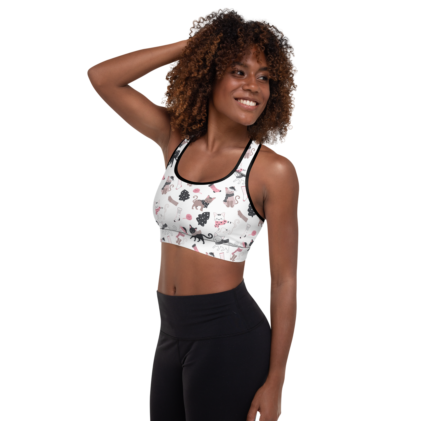 Winter Christmas Cat | Seamless Patterns | All-Over Print Padded Sports Bra - #3