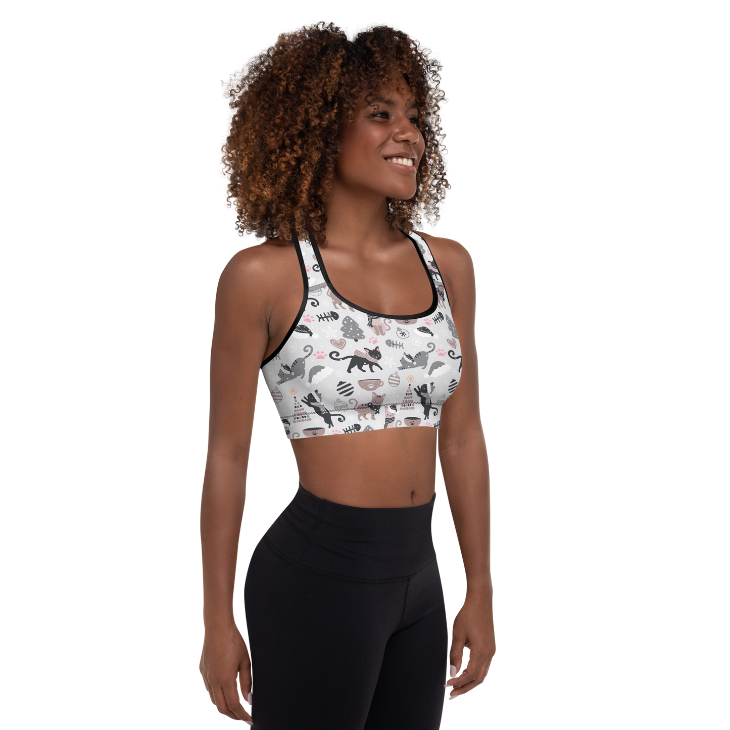 Winter Christmas Cat | Seamless Patterns | All-Over Print Padded Sports Bra - #6