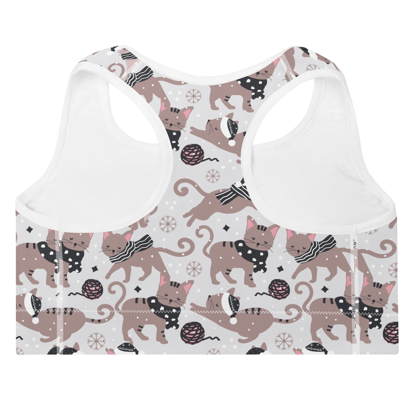 Winter Christmas Cat | Seamless Patterns | All-Over Print Padded Sports Bra - #1