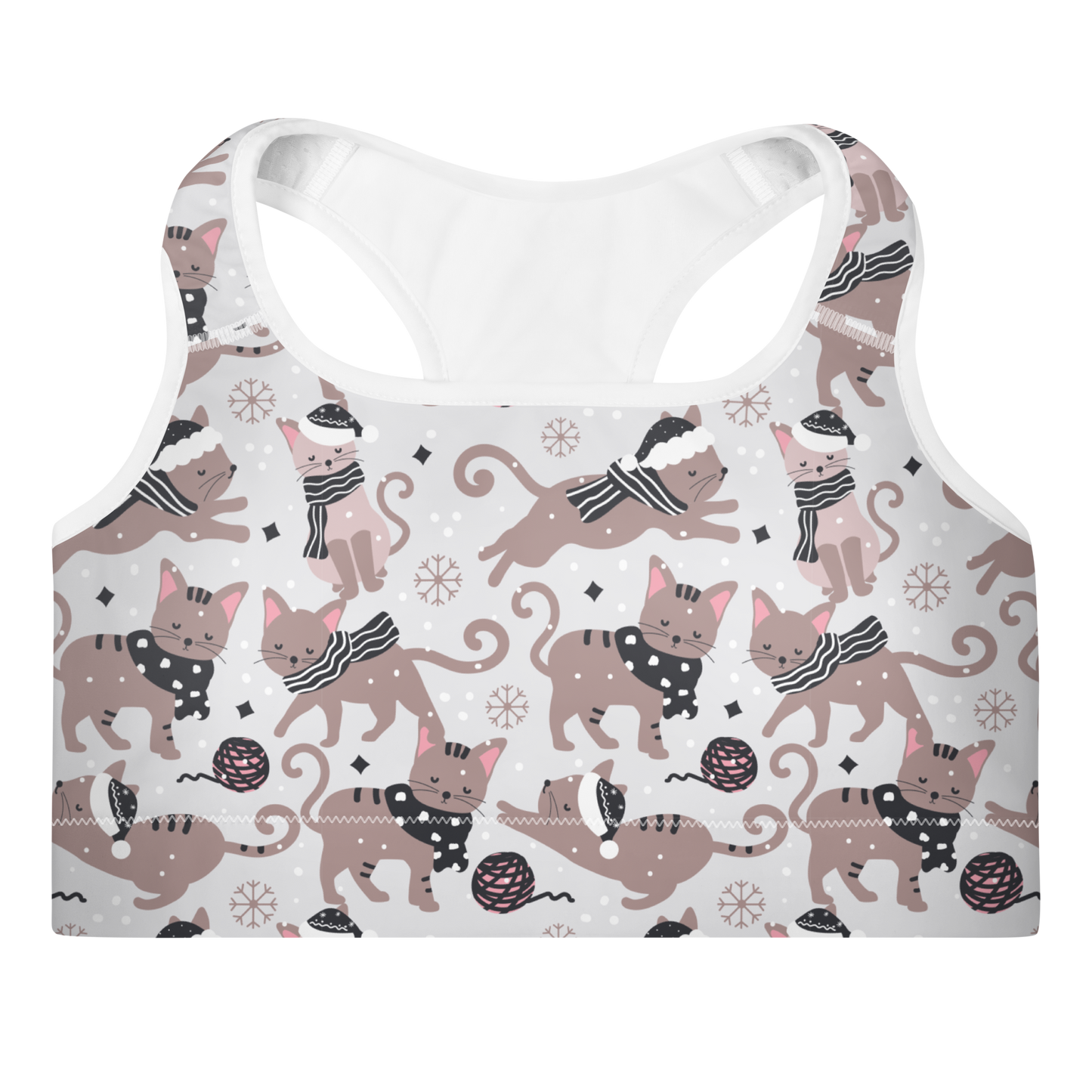 Winter Christmas Cat | Seamless Patterns | All-Over Print Padded Sports Bra - #1