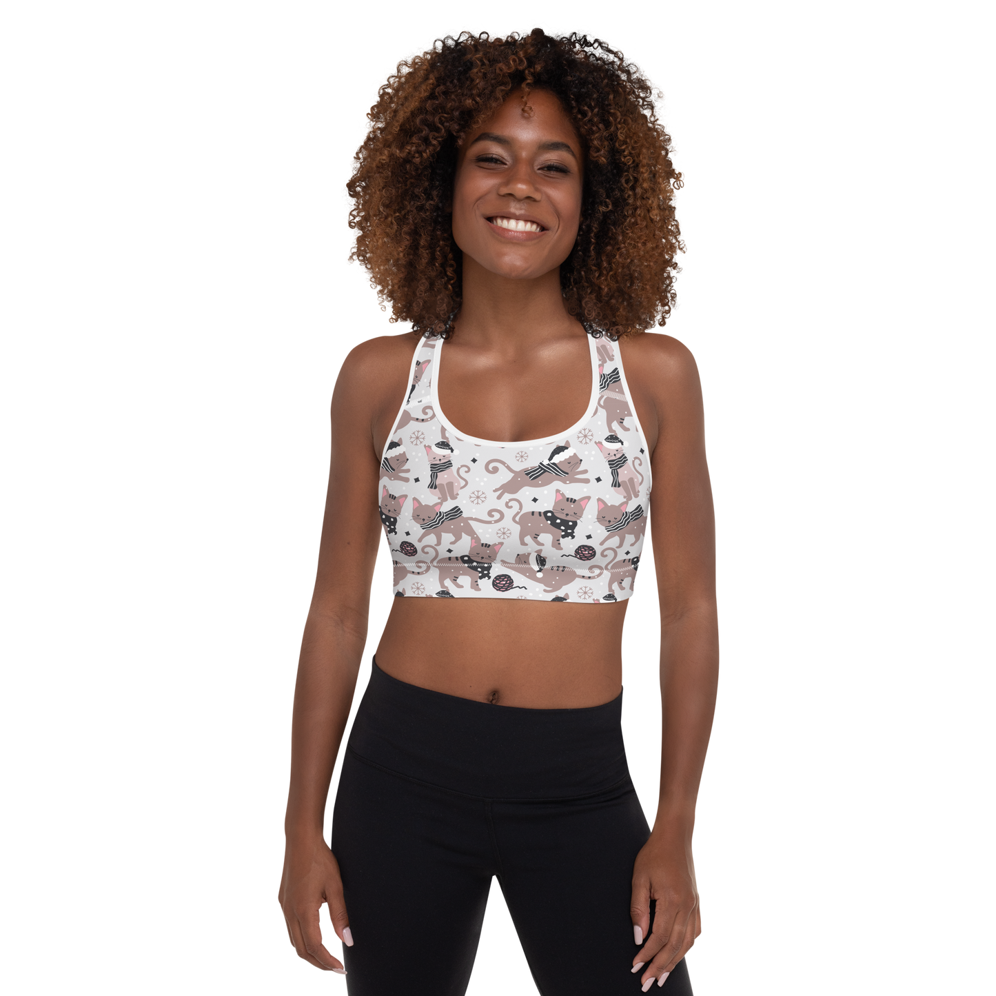 Winter Christmas Cat | Seamless Patterns | All-Over Print Padded Sports Bra - #1