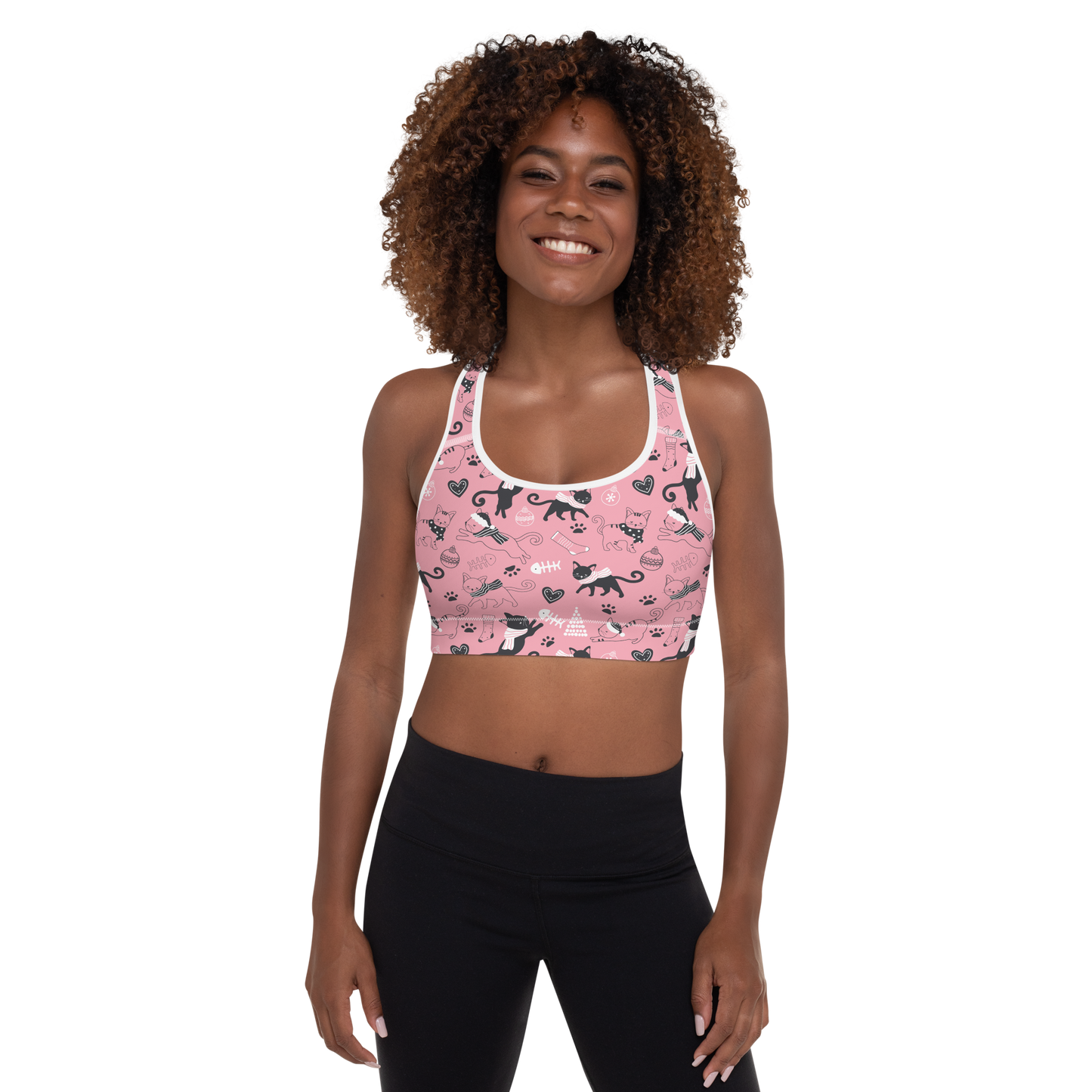 Winter Christmas Cat | Seamless Patterns | All-Over Print Padded Sports Bra - #2