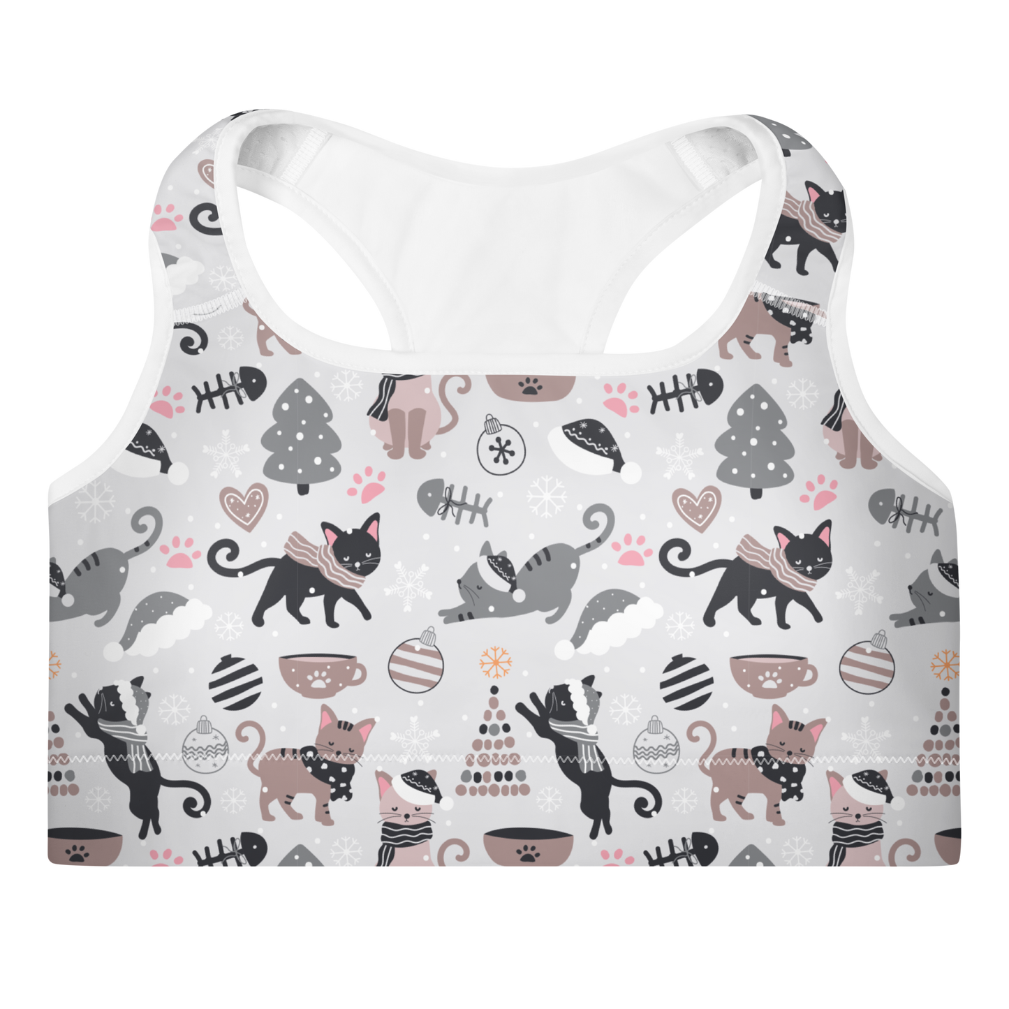 Winter Christmas Cat | Seamless Patterns | All-Over Print Padded Sports Bra - #6