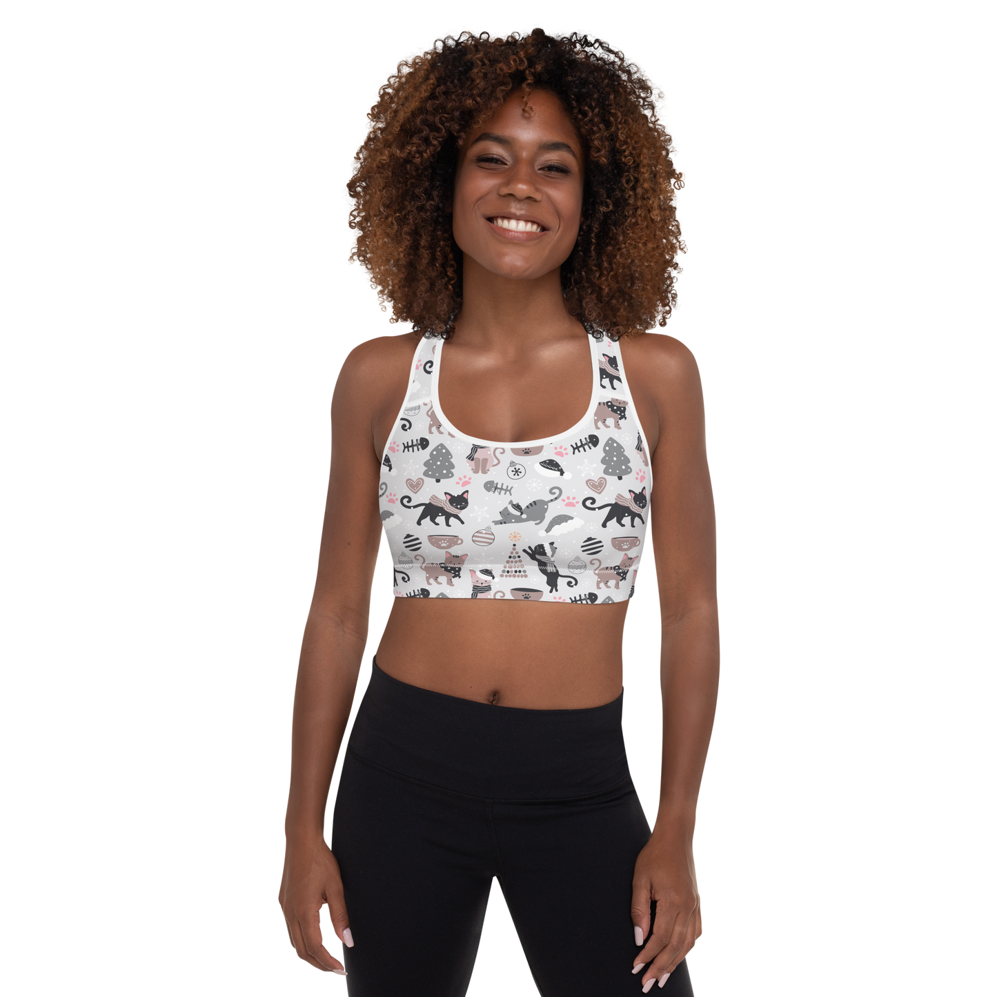 Winter Christmas Cat | Seamless Patterns | All-Over Print Padded Sports Bra - #6