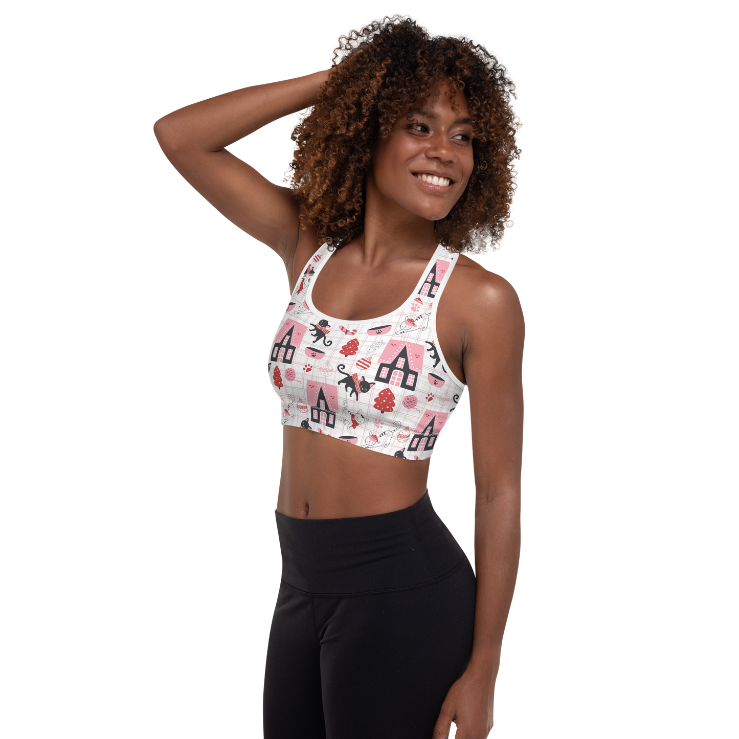 Winter Christmas Cat | Seamless Patterns | All-Over Print Padded Sports Bra - #5