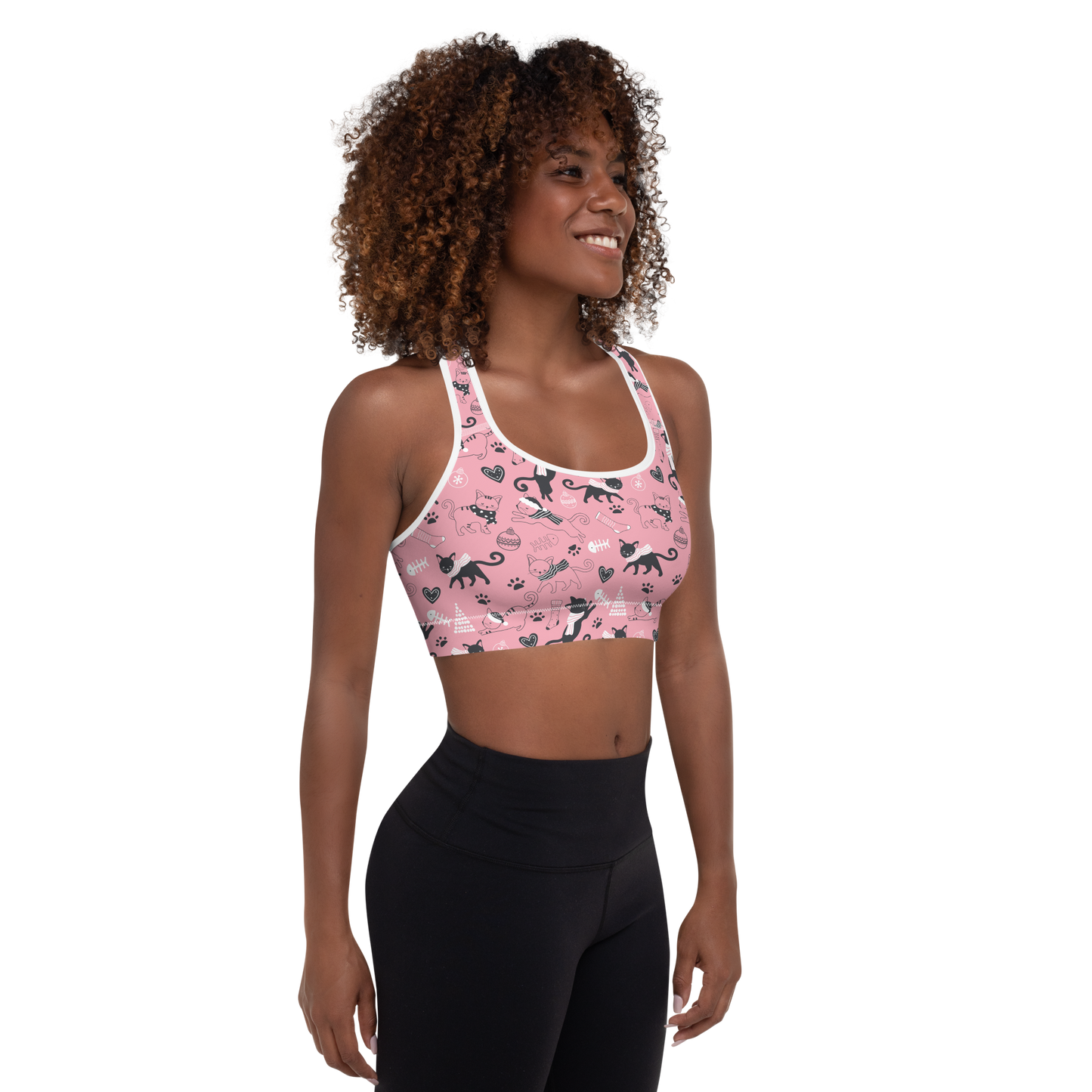 Winter Christmas Cat | Seamless Patterns | All-Over Print Padded Sports Bra - #2