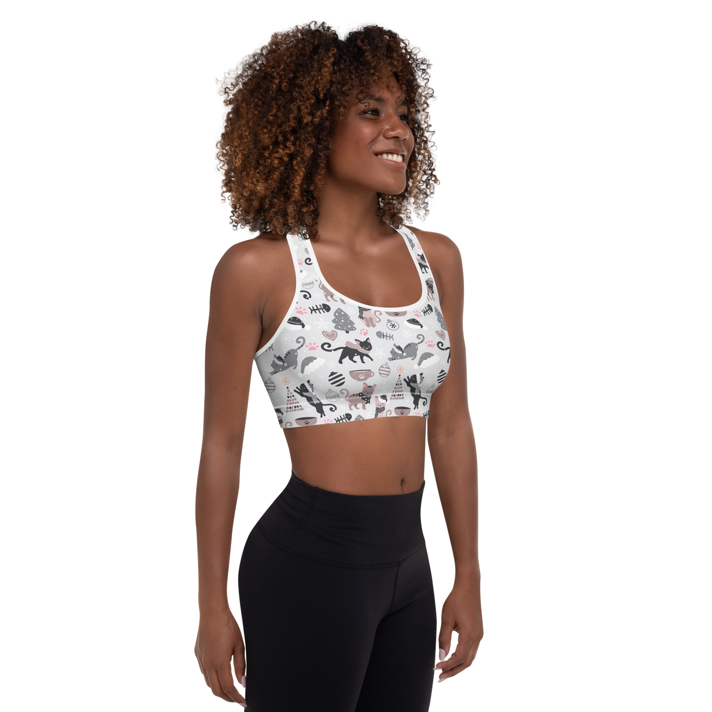 Winter Christmas Cat | Seamless Patterns | All-Over Print Padded Sports Bra - #6