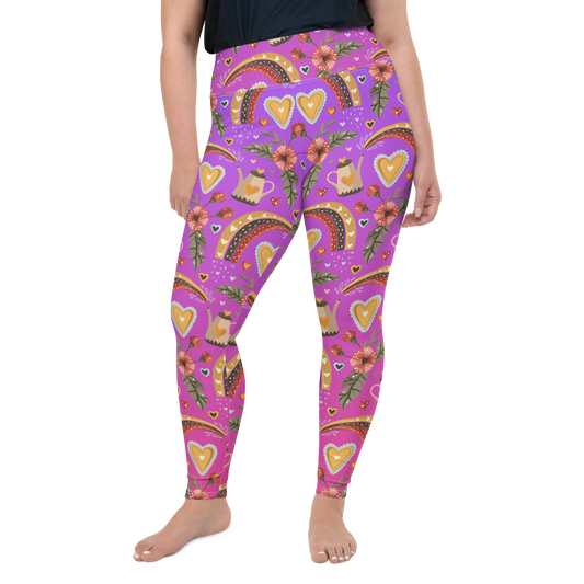 Pink & Purple | Boho Birds Pattern | Bohemian Style | All-Over Print Plus Size Leggings - #4