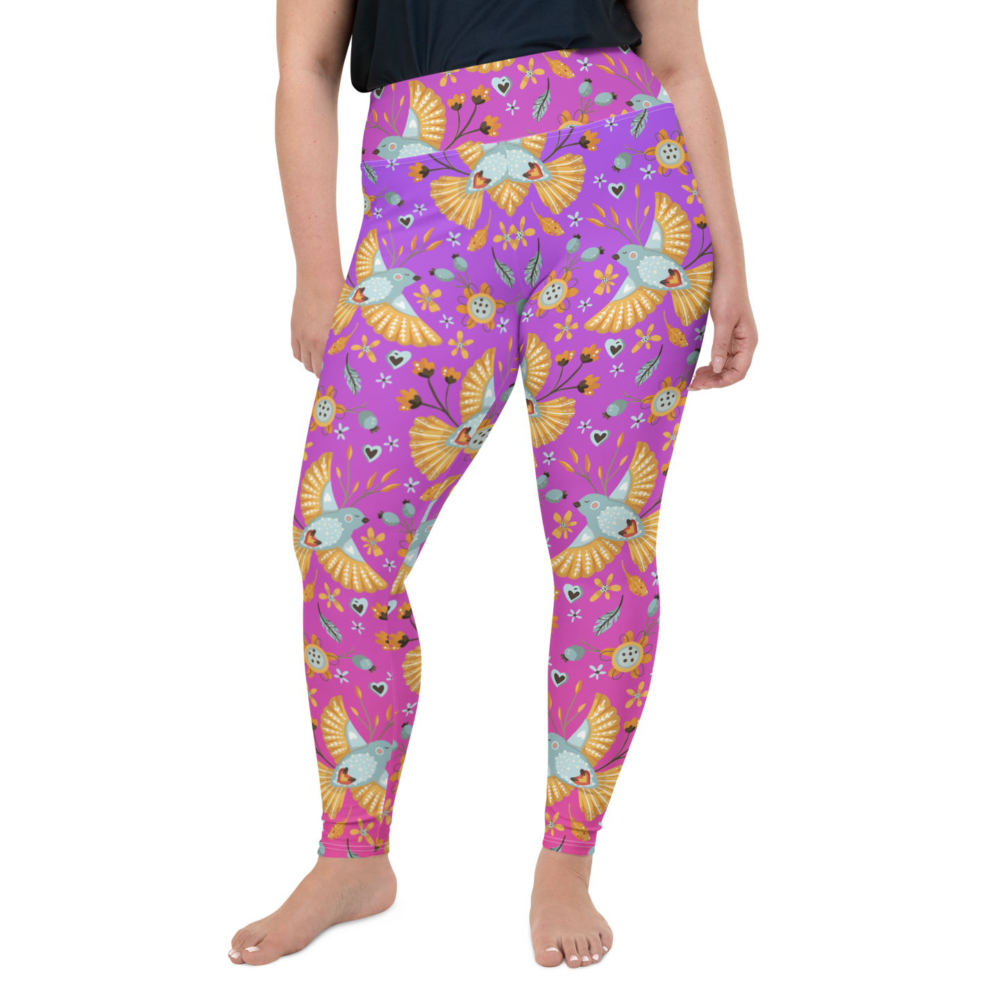 Pink & Purple | Boho Birds Pattern | Bohemian Style | All-Over Print Plus Size Leggings - #8