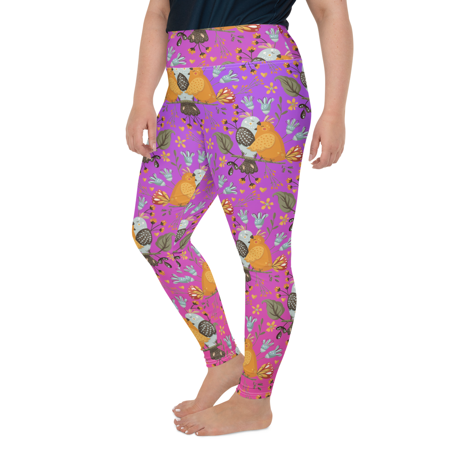 Pink & Purple | Boho Birds Pattern | Bohemian Style | All-Over Print Plus Size Leggings - #5