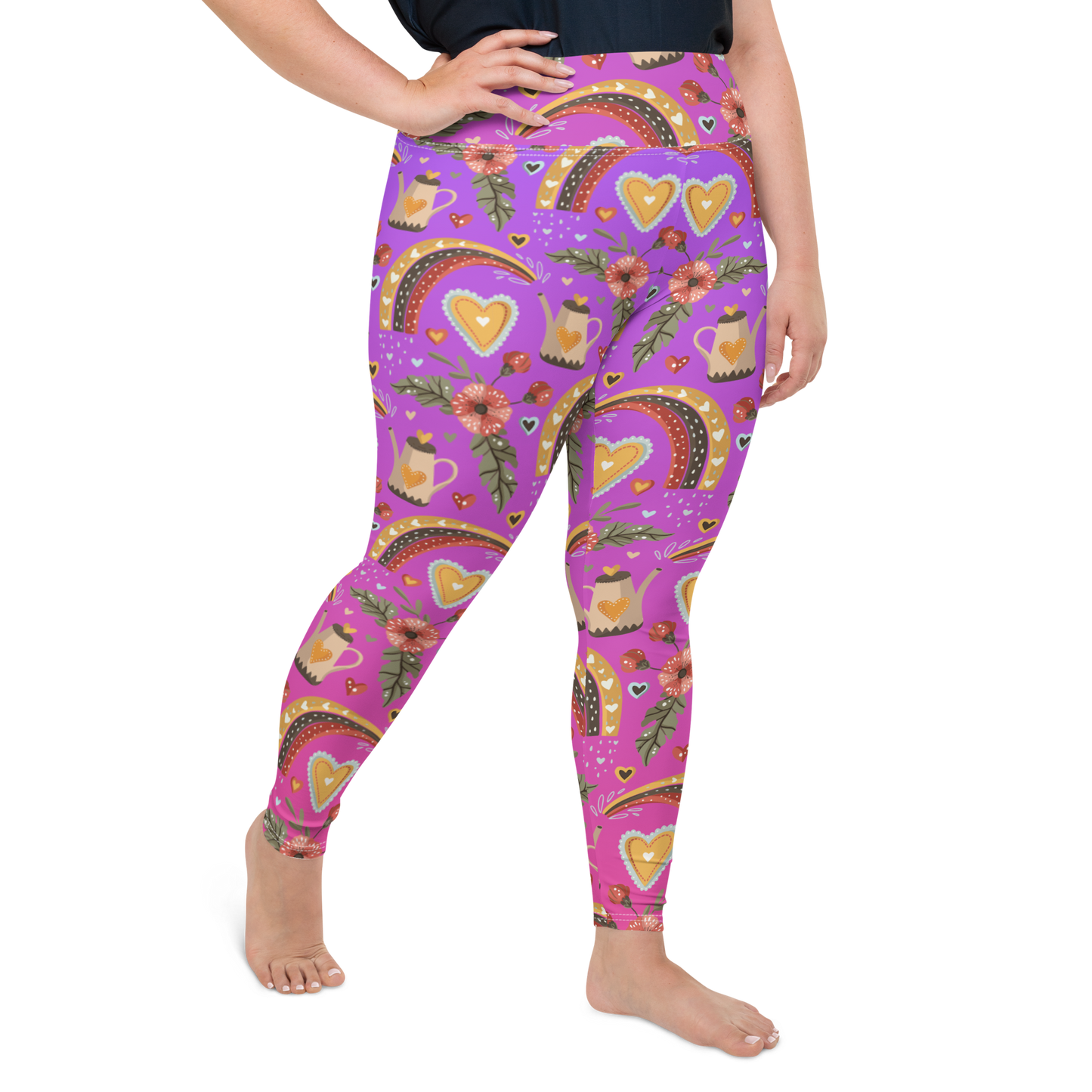 Pink & Purple | Boho Birds Pattern | Bohemian Style | All-Over Print Plus Size Leggings - #4