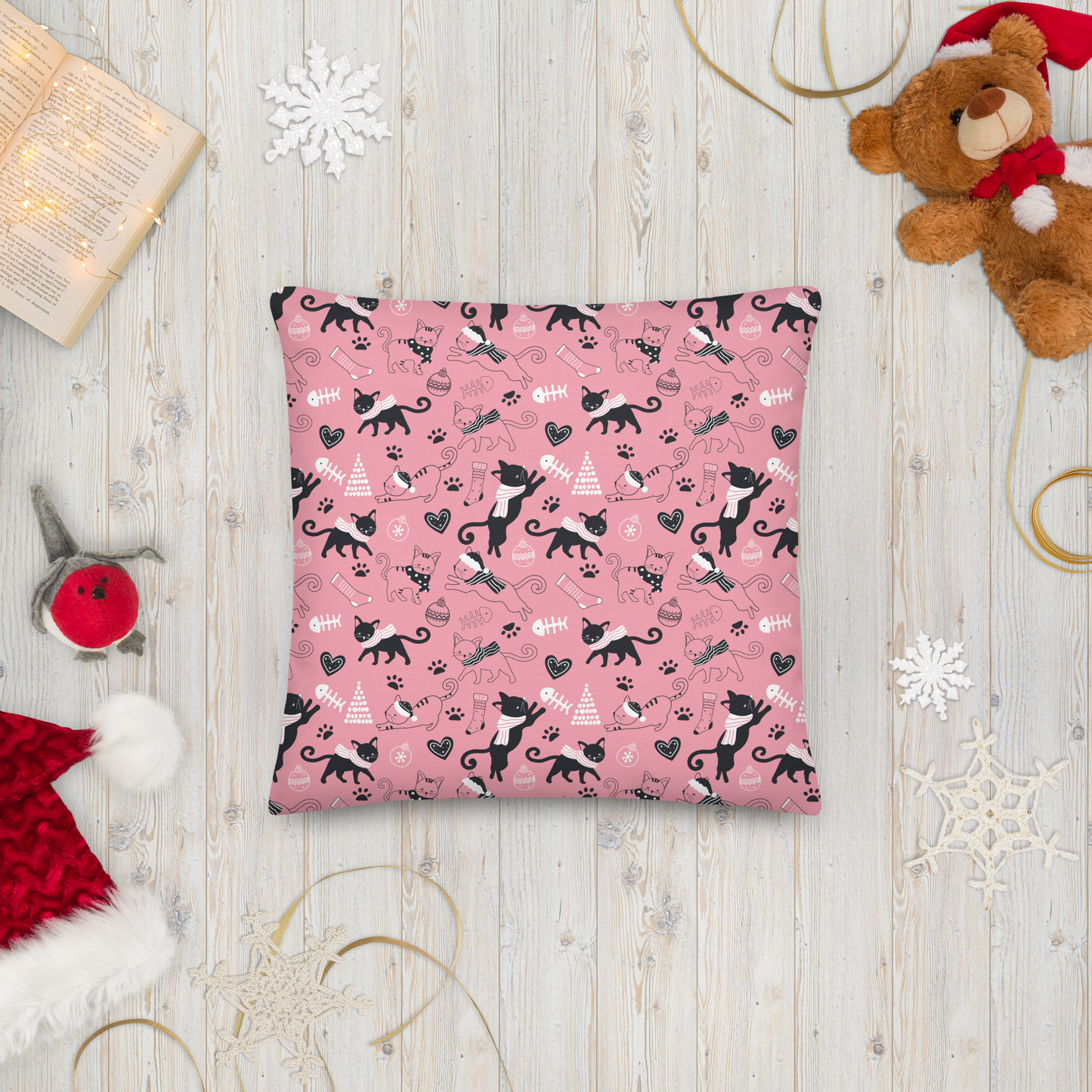 Winter Christmas Cat | Seamless Patterns | All-Over Print Premium Pillow - #2