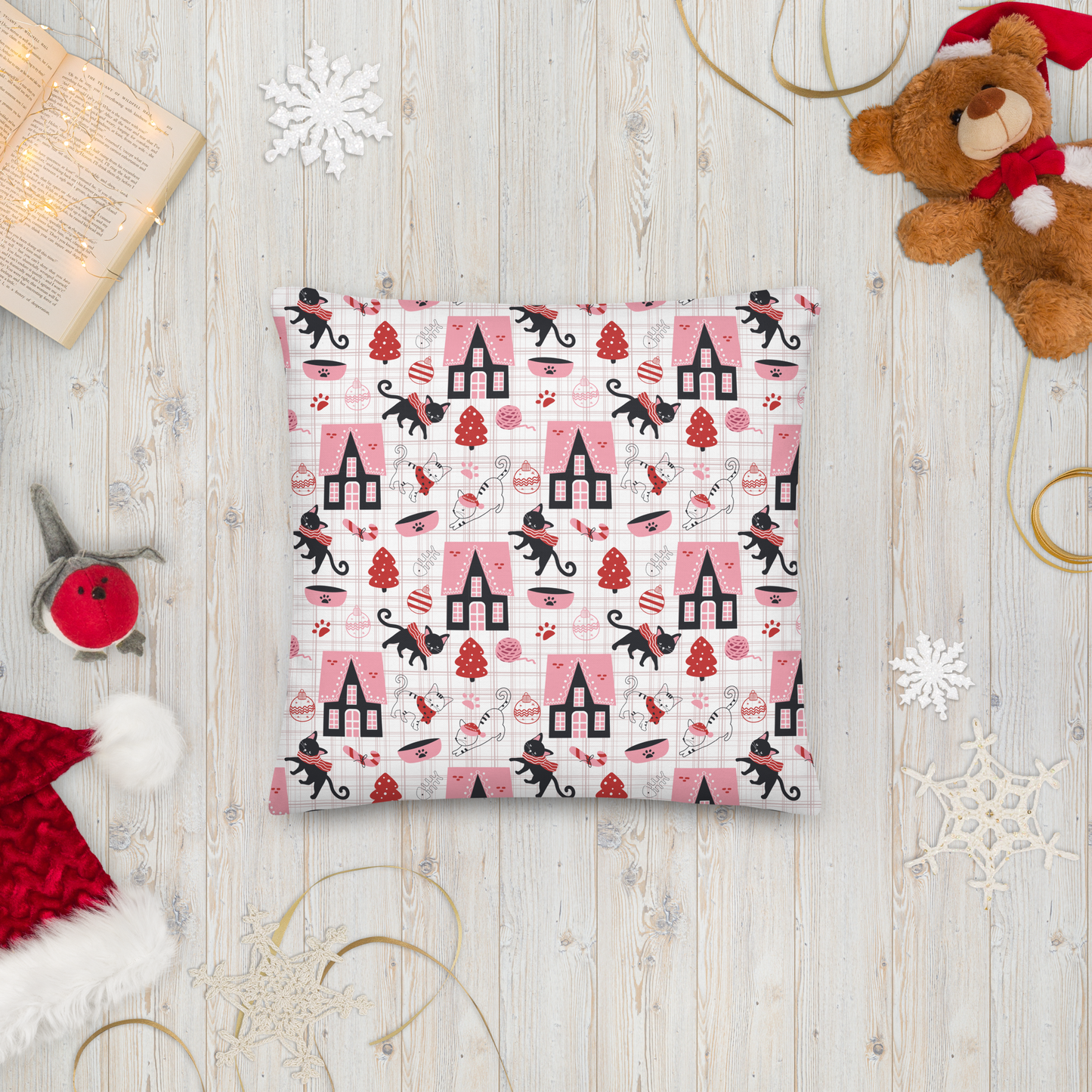 Winter Christmas Cat | Seamless Patterns | All-Over Print Premium Pillow - #5