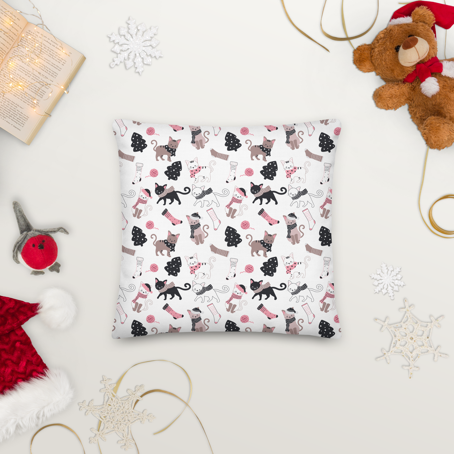 Winter Christmas Cat | Seamless Patterns | All-Over Print Premium Pillow - #3