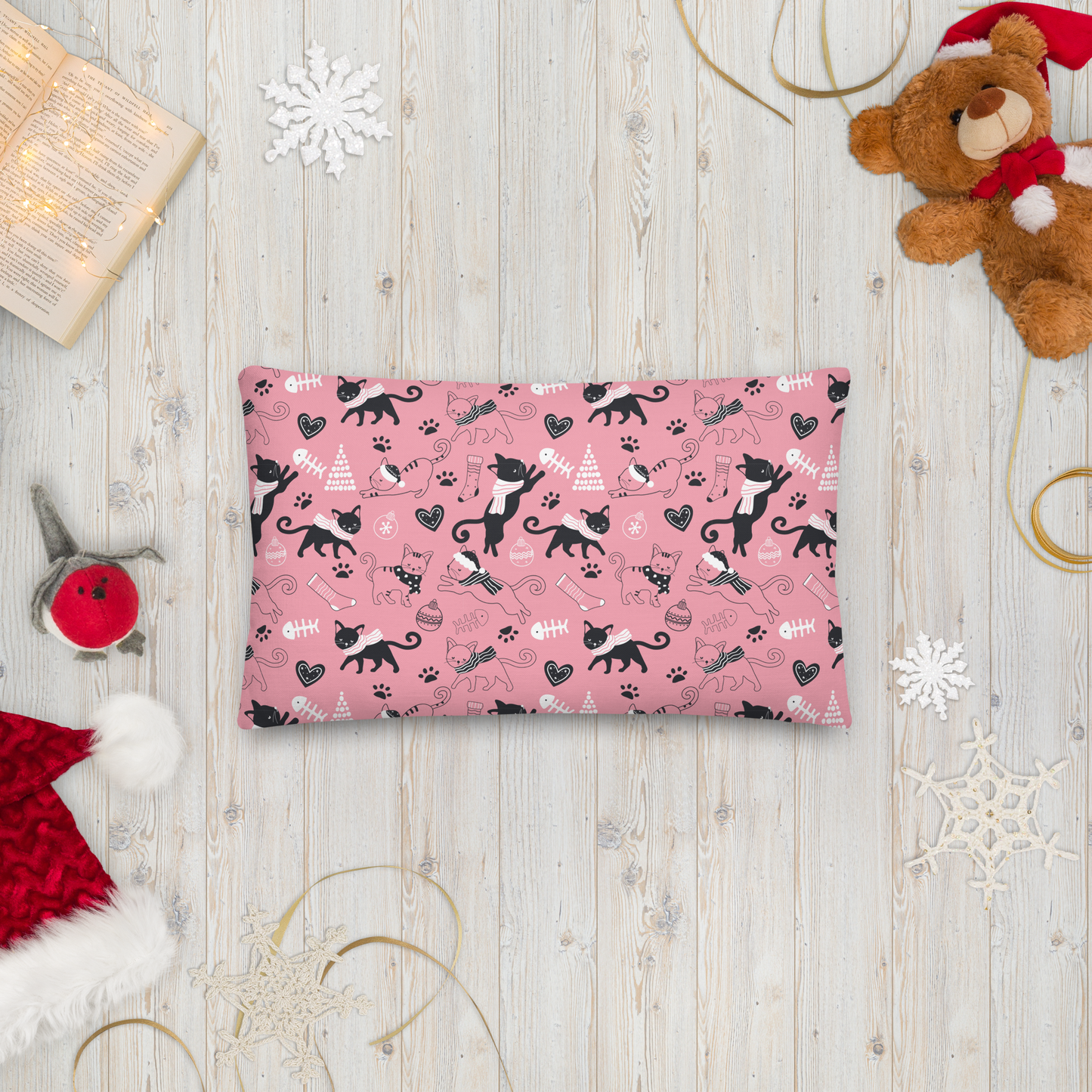 Winter Christmas Cat | Seamless Patterns | All-Over Print Premium Pillow - #2