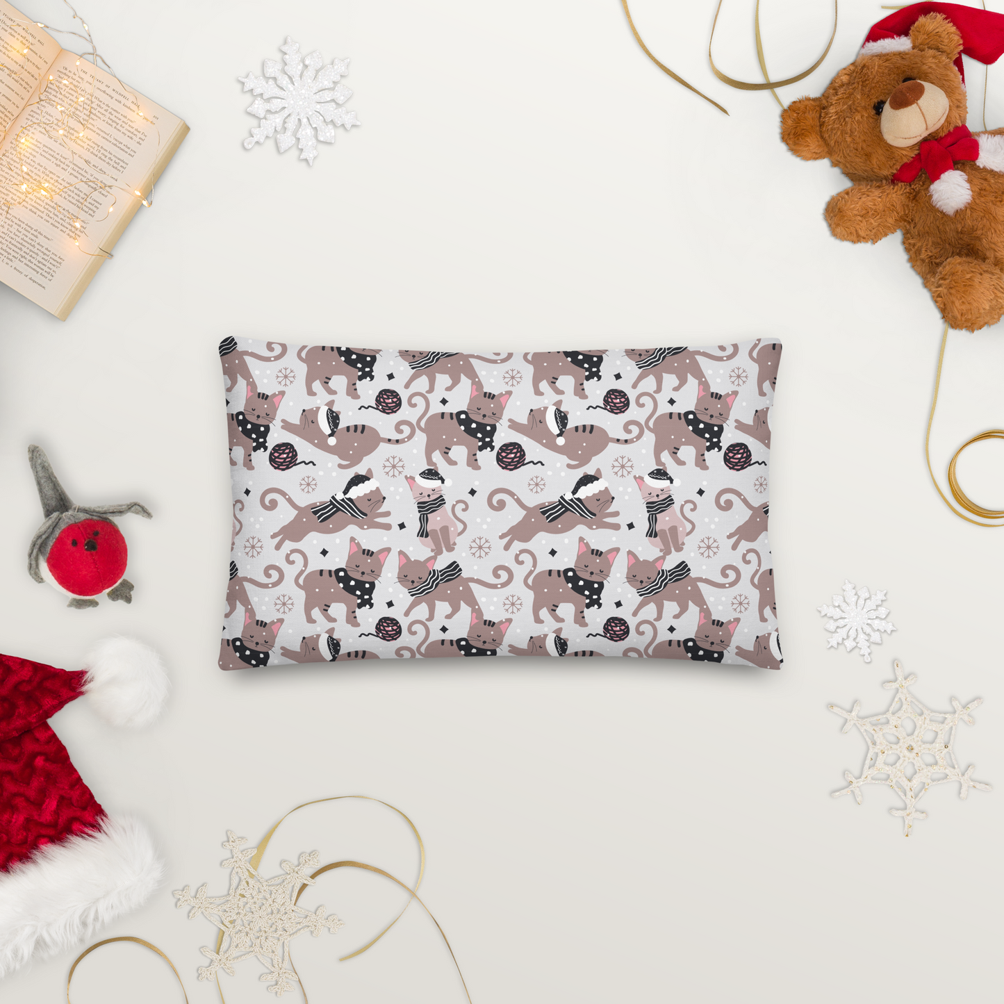 Winter Christmas Cat | Seamless Patterns | All-Over Print Premium Pillow - #1