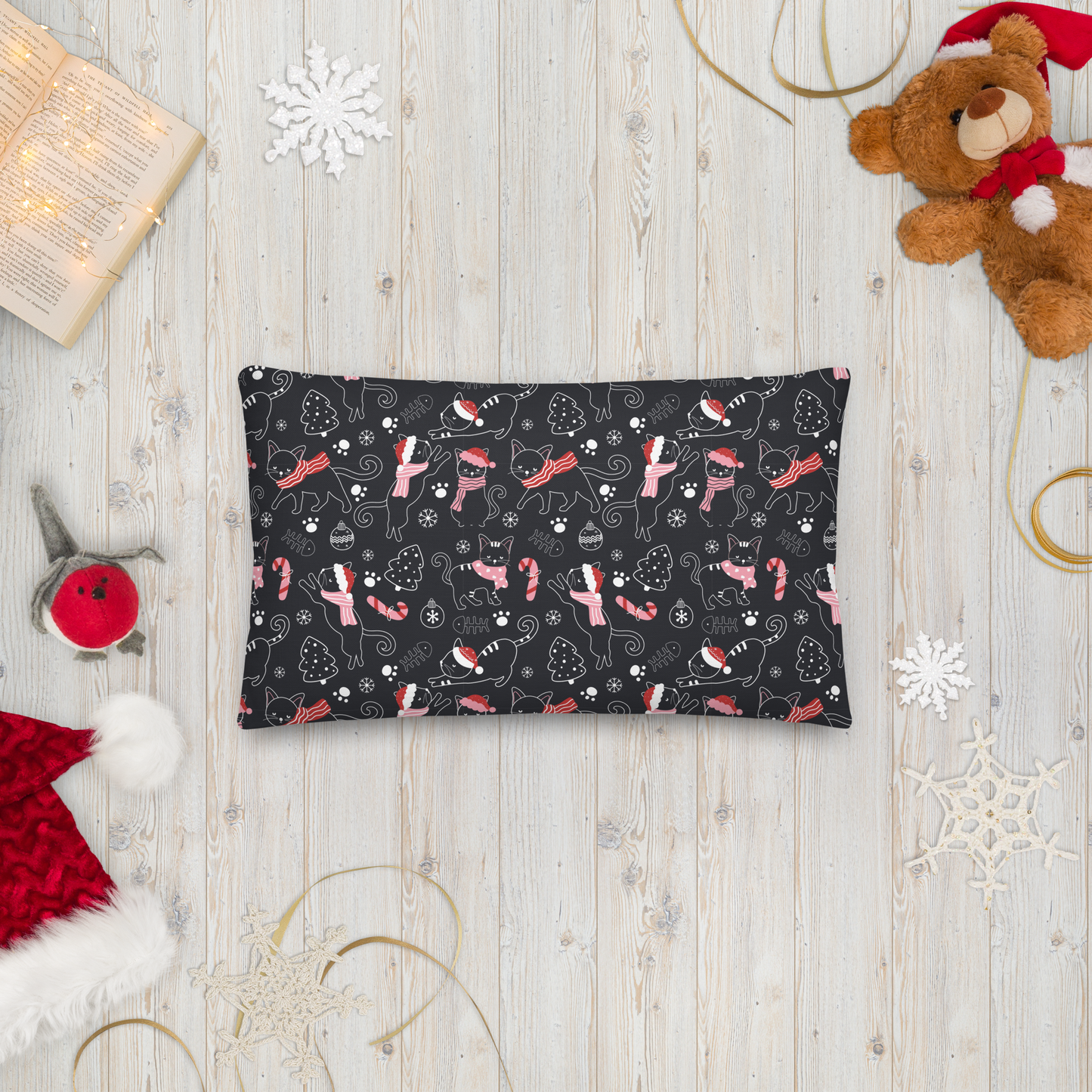 Winter Christmas Cat | Seamless Patterns | All-Over Print Premium Pillow - #4