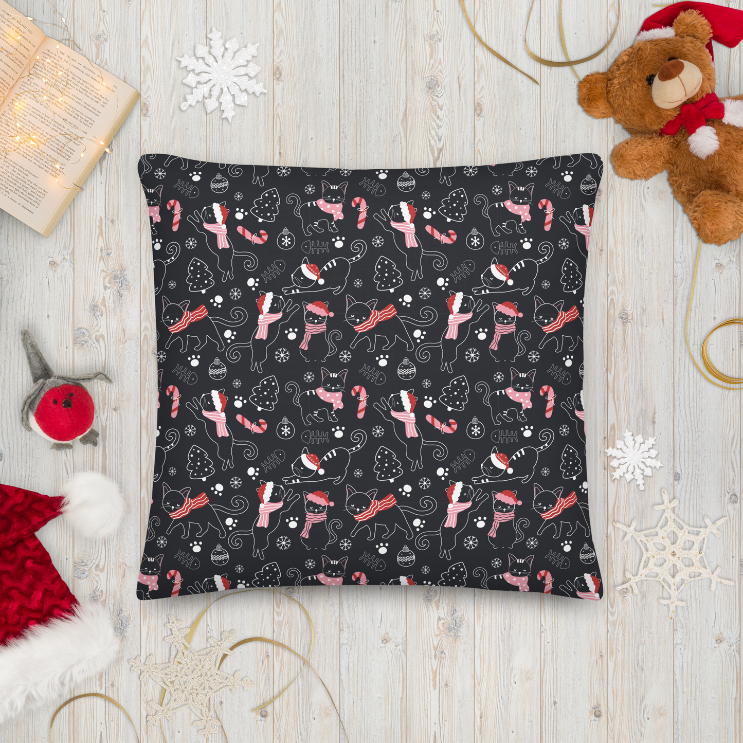 Winter Christmas Cat | Seamless Patterns | All-Over Print Premium Pillow - #4