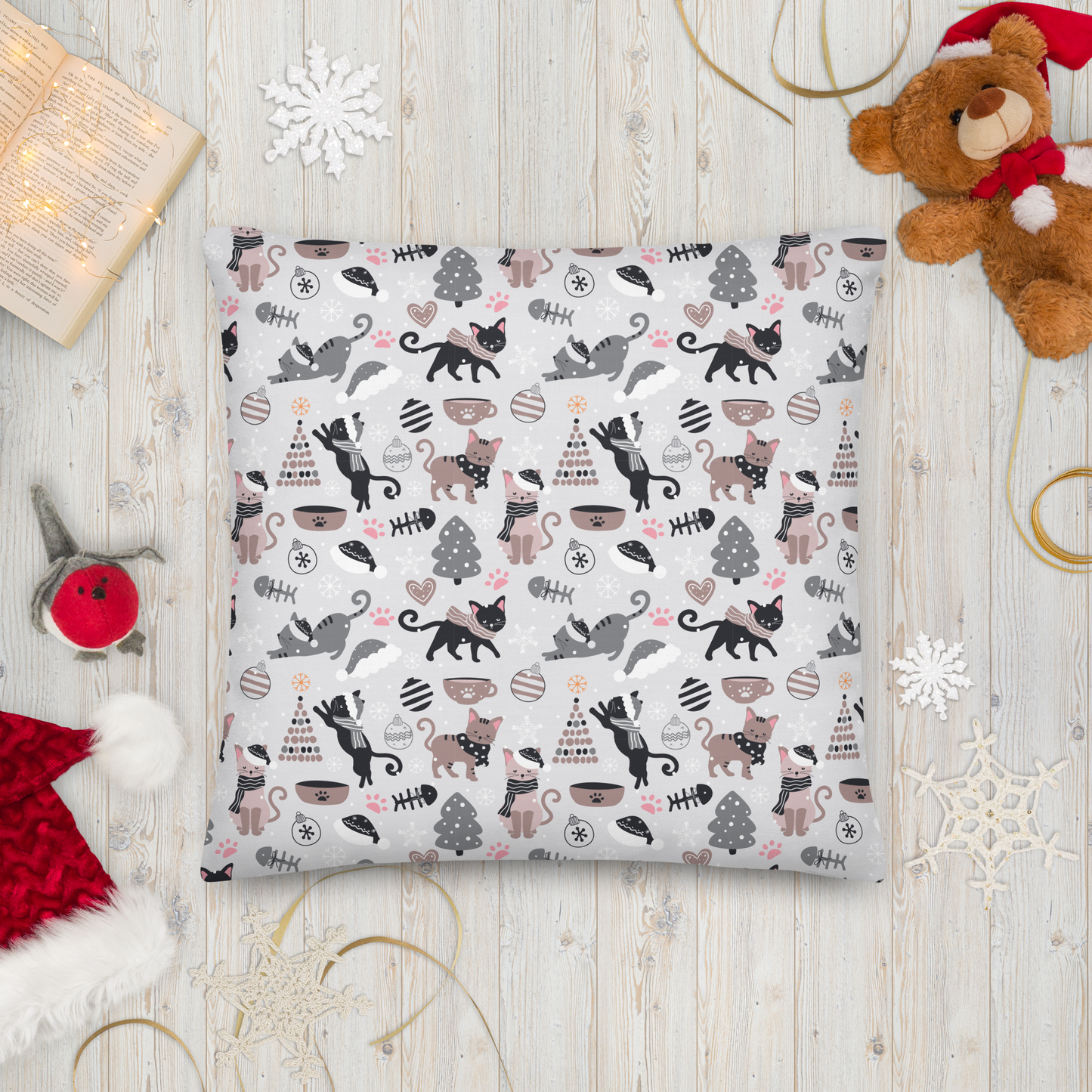Winter Christmas Cat | Seamless Patterns | All-Over Print Premium Pillow - #6