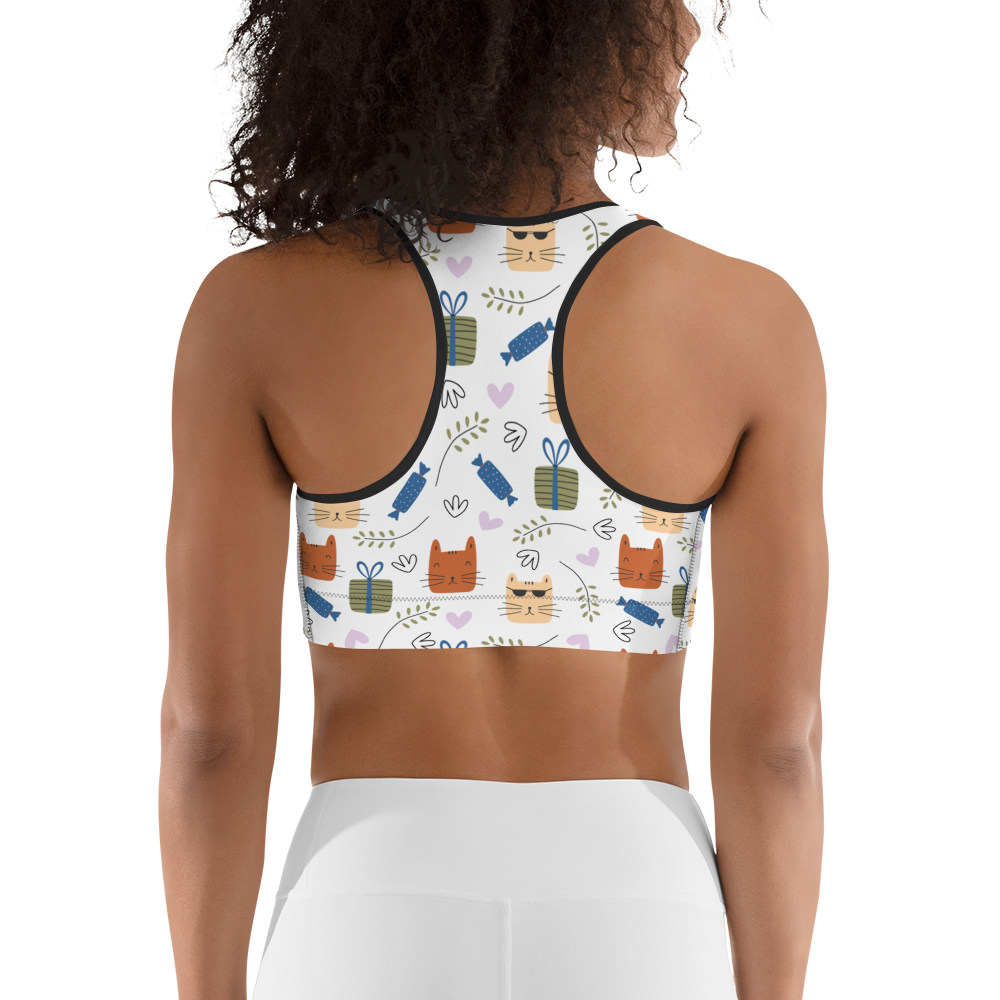 Cat Seamless Pattern Batch 01 | Seamless Patterns | All-Over Print Sports Bra - #8