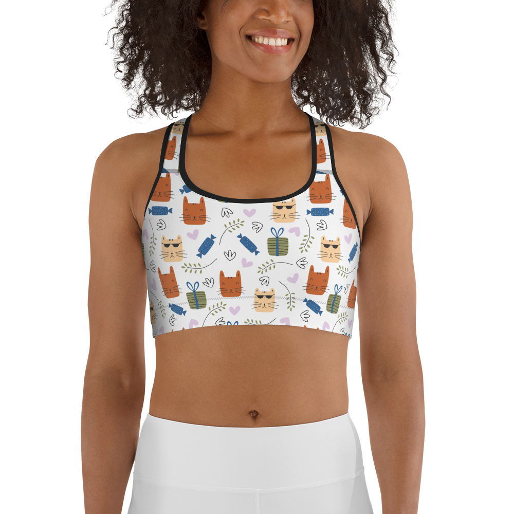 Cat Seamless Pattern Batch 01 | Seamless Patterns | All-Over Print Sports Bra - #8