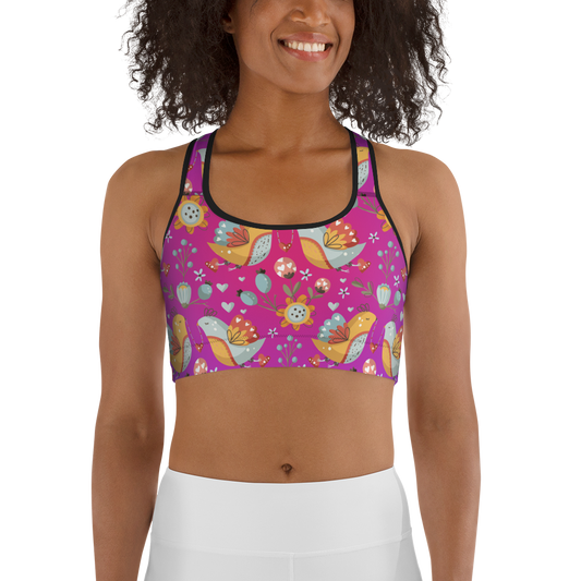 Pink & Purple | Boho Birds Pattern | Bohemian Style | All-Over Print Sports Bra - #2