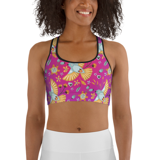 Pink & Purple | Boho Birds Pattern | Bohemian Style | All-Over Print Sports Bra - #7