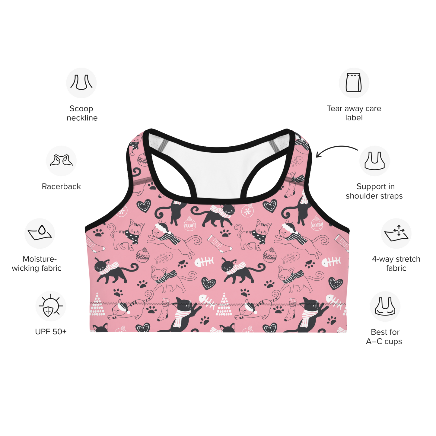 Winter Christmas Cat | Seamless Patterns | All-Over Print Sports Bra - #2