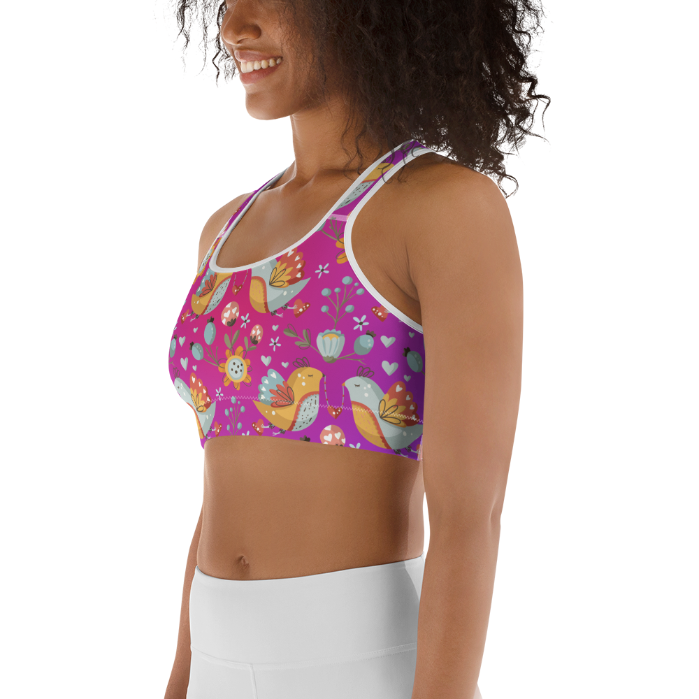 Pink & Purple | Boho Birds Pattern | Bohemian Style | All-Over Print Sports Bra - #2