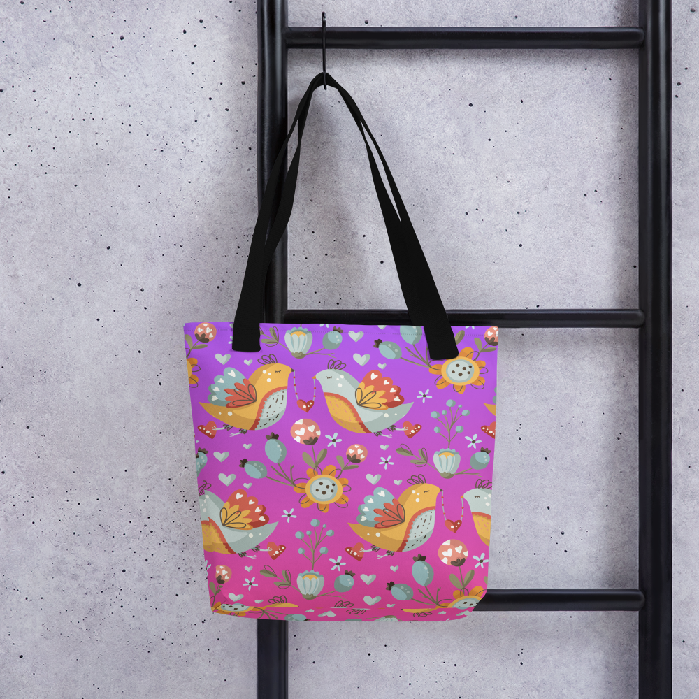Pink & Purple | Boho Birds Pattern | Bohemian Style | All-Over Print Tote - #2