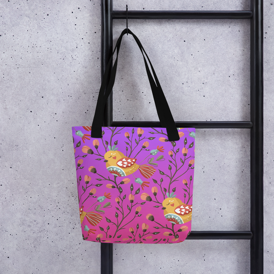 Pink & Purple | Boho Birds Pattern | Bohemian Style | All-Over Print Tote - #3