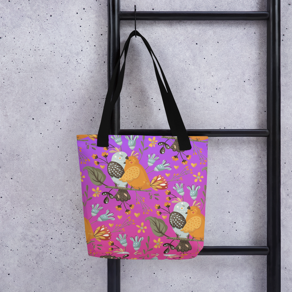 Pink & Purple | Boho Birds Pattern | Bohemian Style | All-Over Print Tote - #4