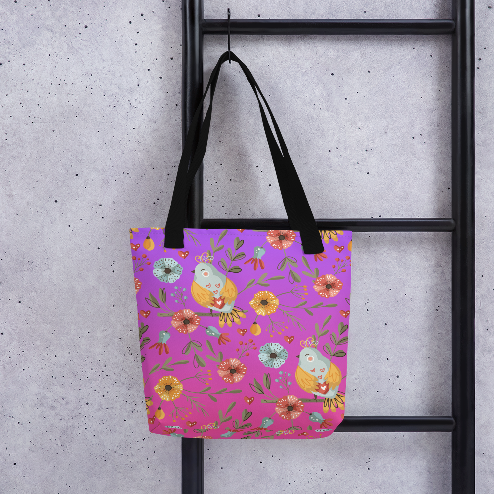 Pink & Purple | Boho Birds Pattern | Bohemian Style | All-Over Print Tote - #5
