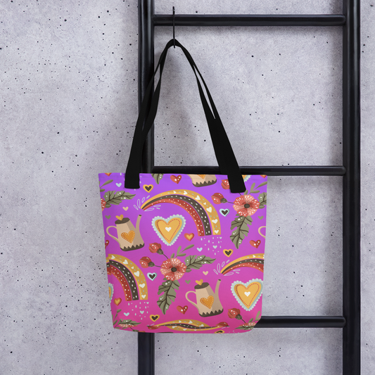 Pink & Purple | Boho Birds Pattern | Bohemian Style | All-Over Print Tote - #6