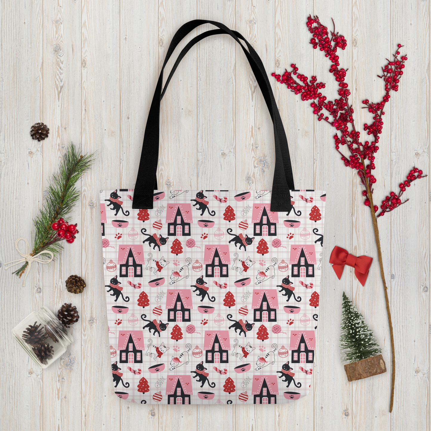 Winter Christmas Cat | Seamless Patterns | All-Over Print Tote - #5