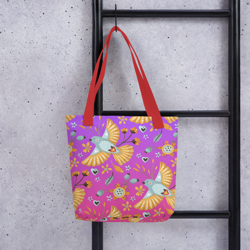 Pink & Purple | Boho Birds Pattern | Bohemian Style | All-Over Print Tote - #1