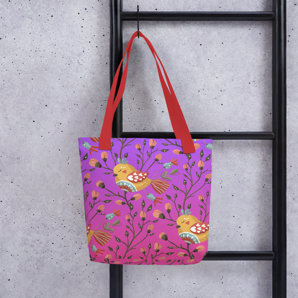 Pink & Purple | Boho Birds Pattern | Bohemian Style | All-Over Print Tote - #3