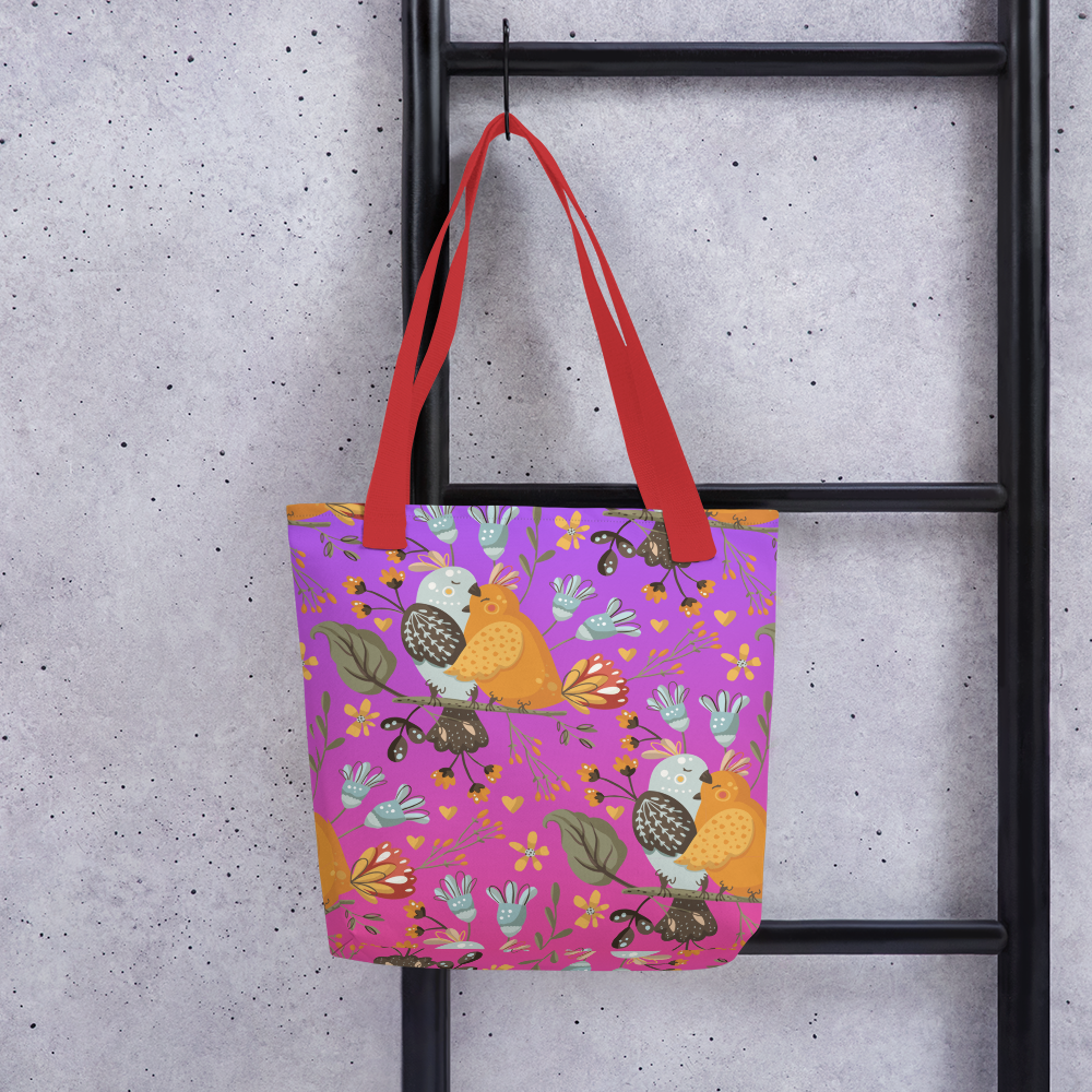 Pink & Purple | Boho Birds Pattern | Bohemian Style | All-Over Print Tote - #4