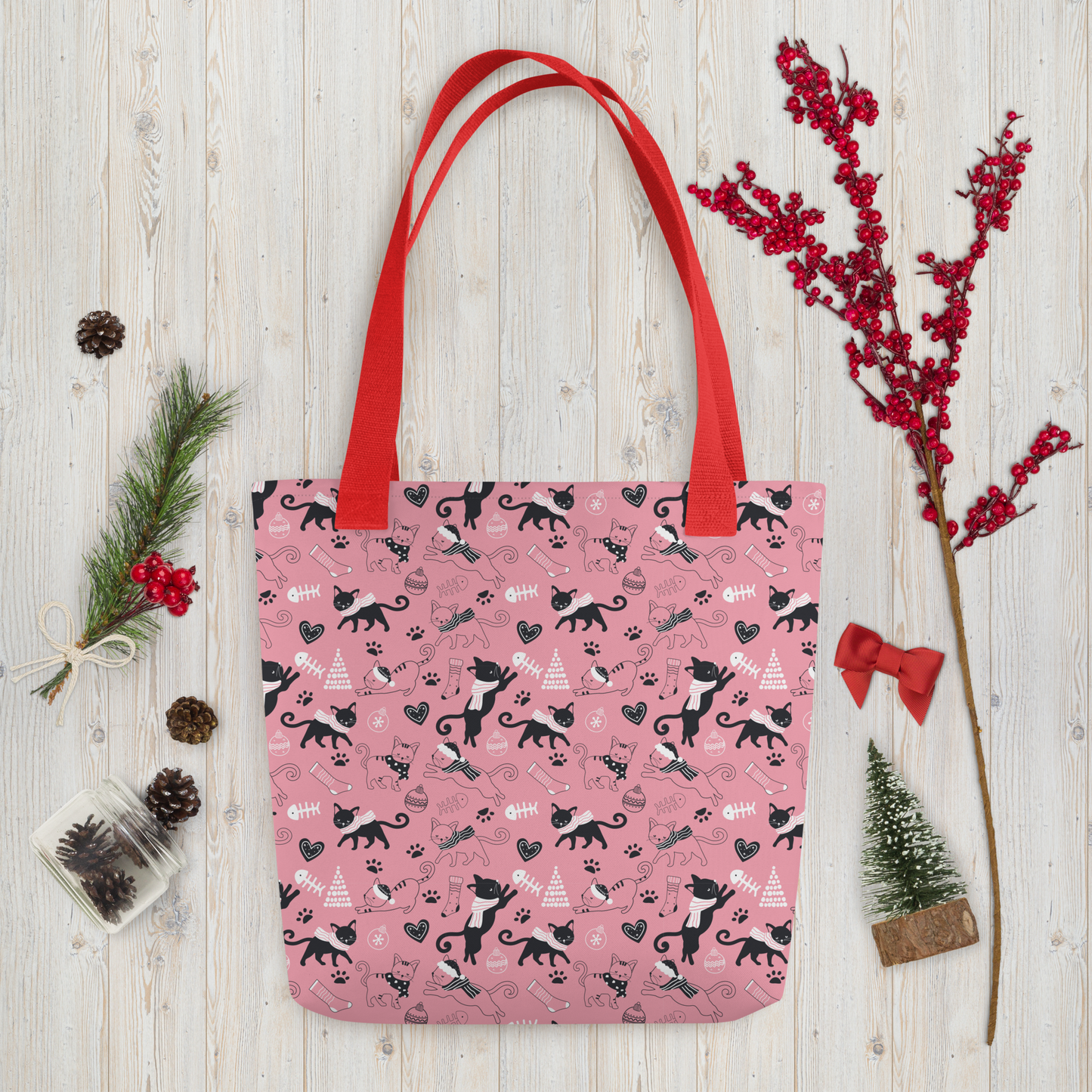 Winter Christmas Cat | Seamless Patterns | All-Over Print Tote - #2