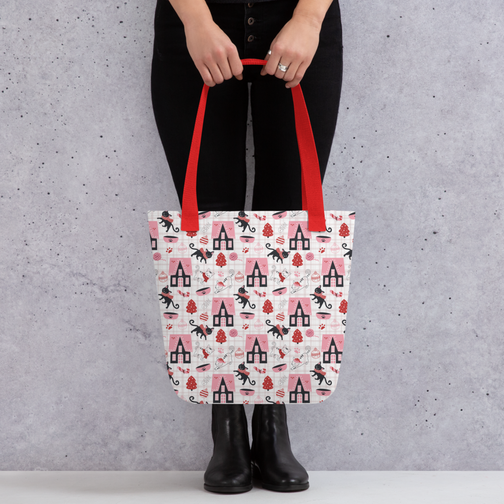 Winter Christmas Cat | Seamless Patterns | All-Over Print Tote - #5