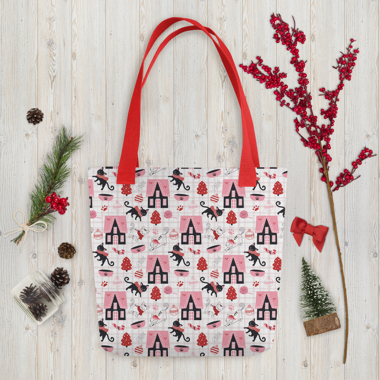 Winter Christmas Cat | Seamless Patterns | All-Over Print Tote - #5