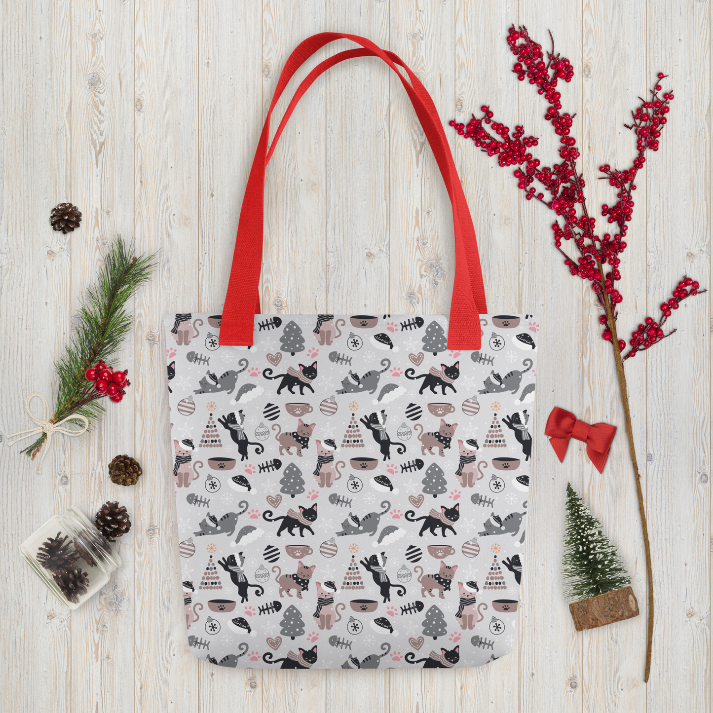 Winter Christmas Cat | Seamless Patterns | All-Over Print Tote - #6