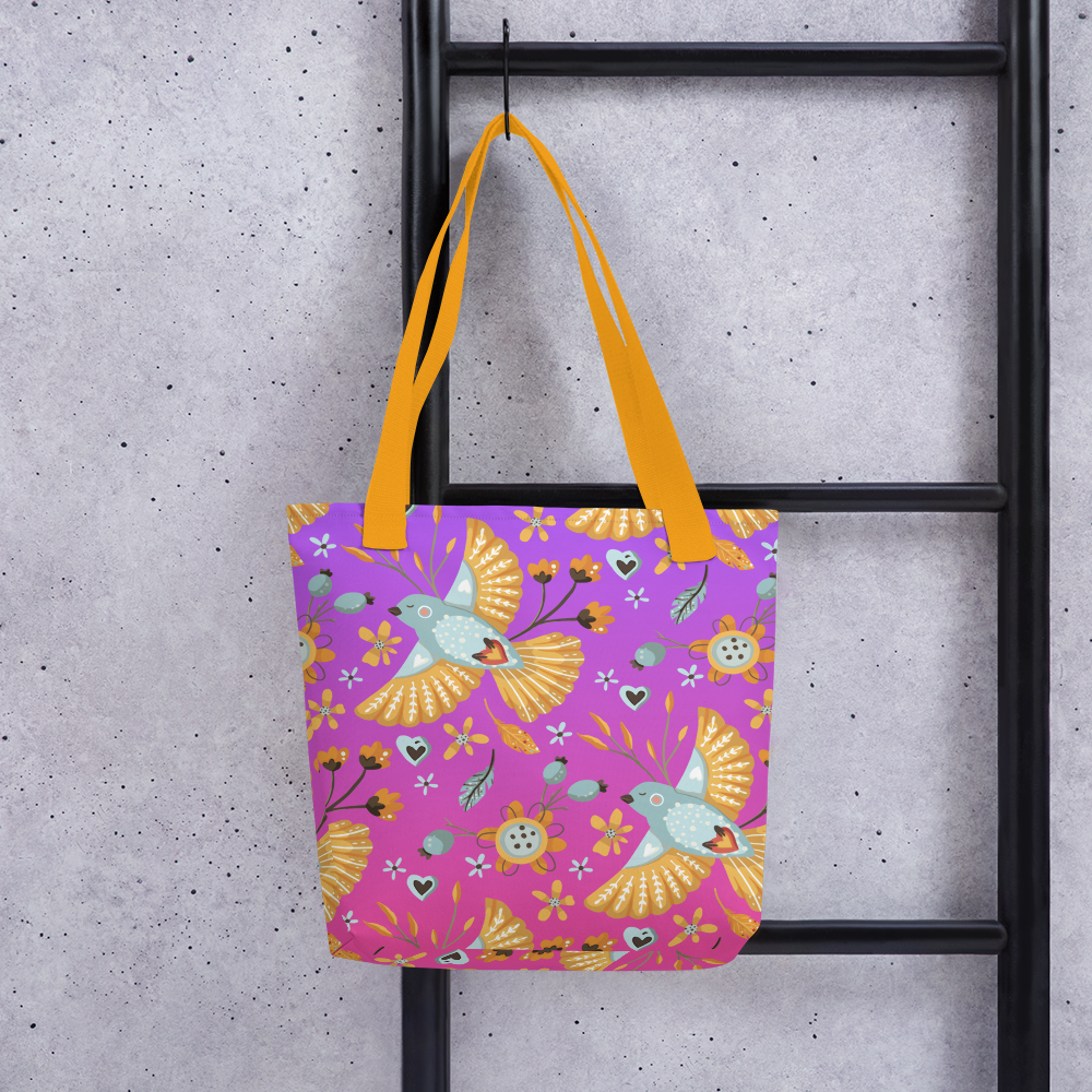 Pink & Purple | Boho Birds Pattern | Bohemian Style | All-Over Print Tote - #1