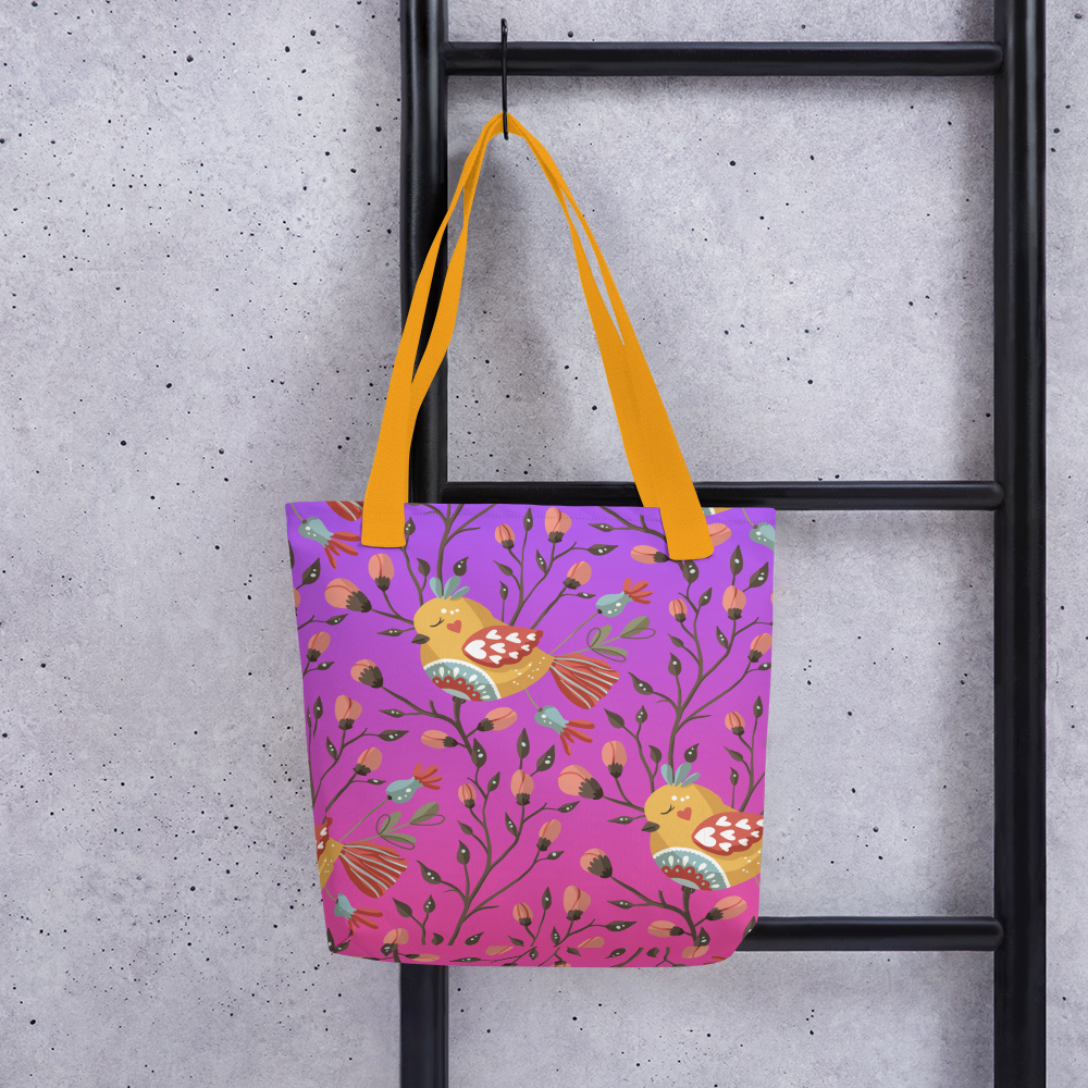 Pink & Purple | Boho Birds Pattern | Bohemian Style | All-Over Print Tote - #3