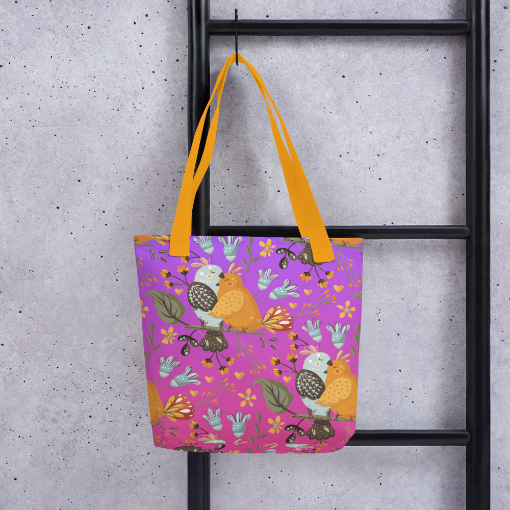 Pink & Purple | Boho Birds Pattern | Bohemian Style | All-Over Print Tote - #4