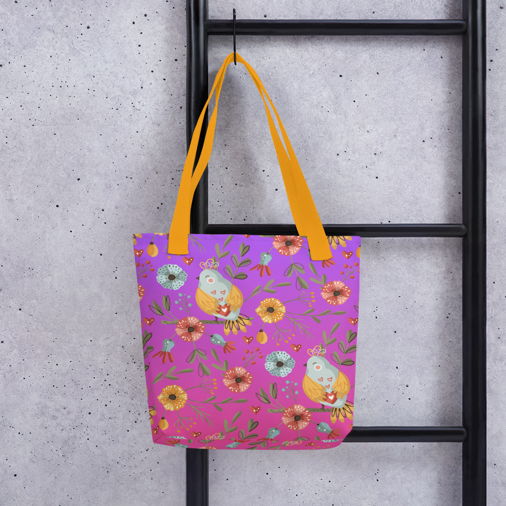Pink & Purple | Boho Birds Pattern | Bohemian Style | All-Over Print Tote - #5