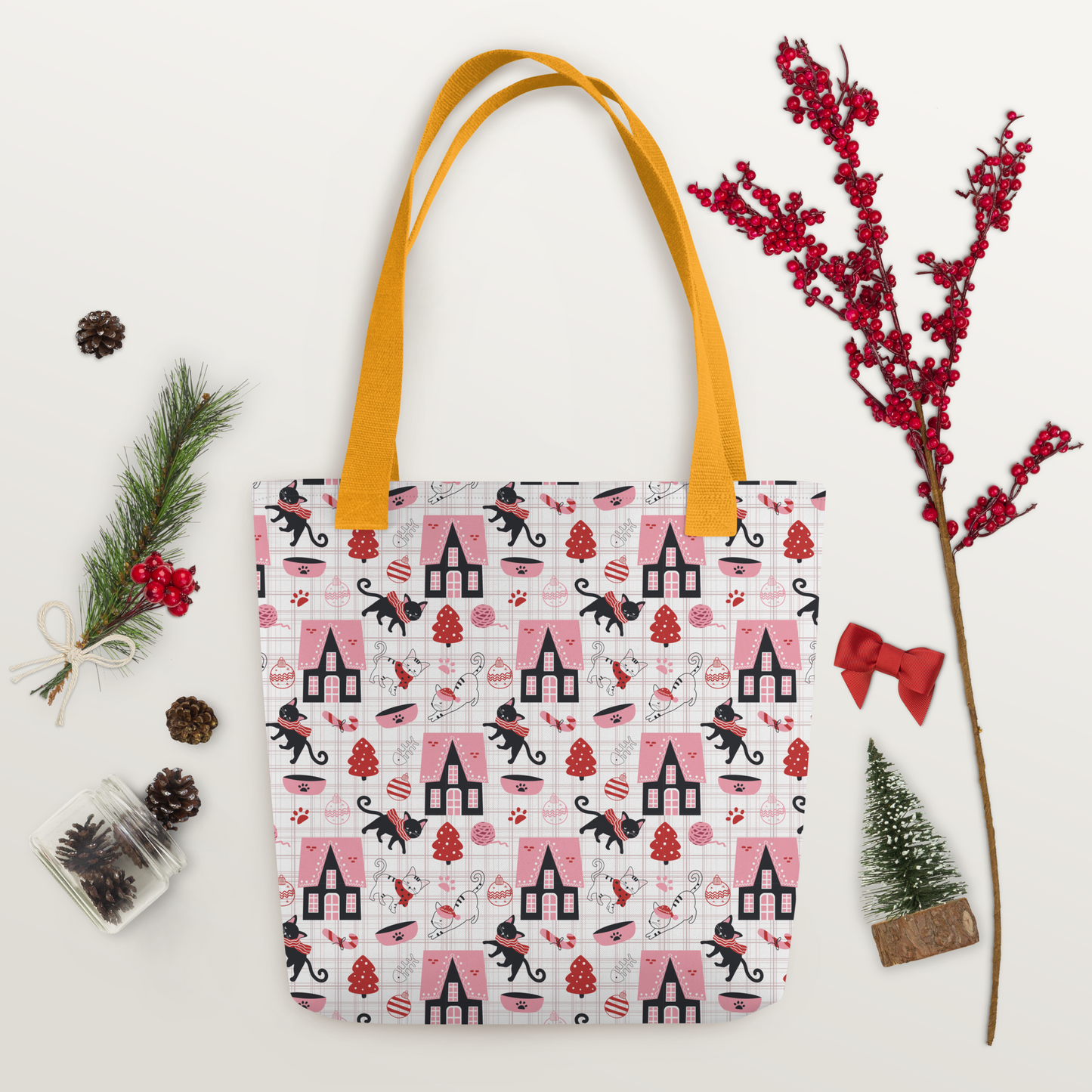 Winter Christmas Cat | Seamless Patterns | All-Over Print Tote - #5