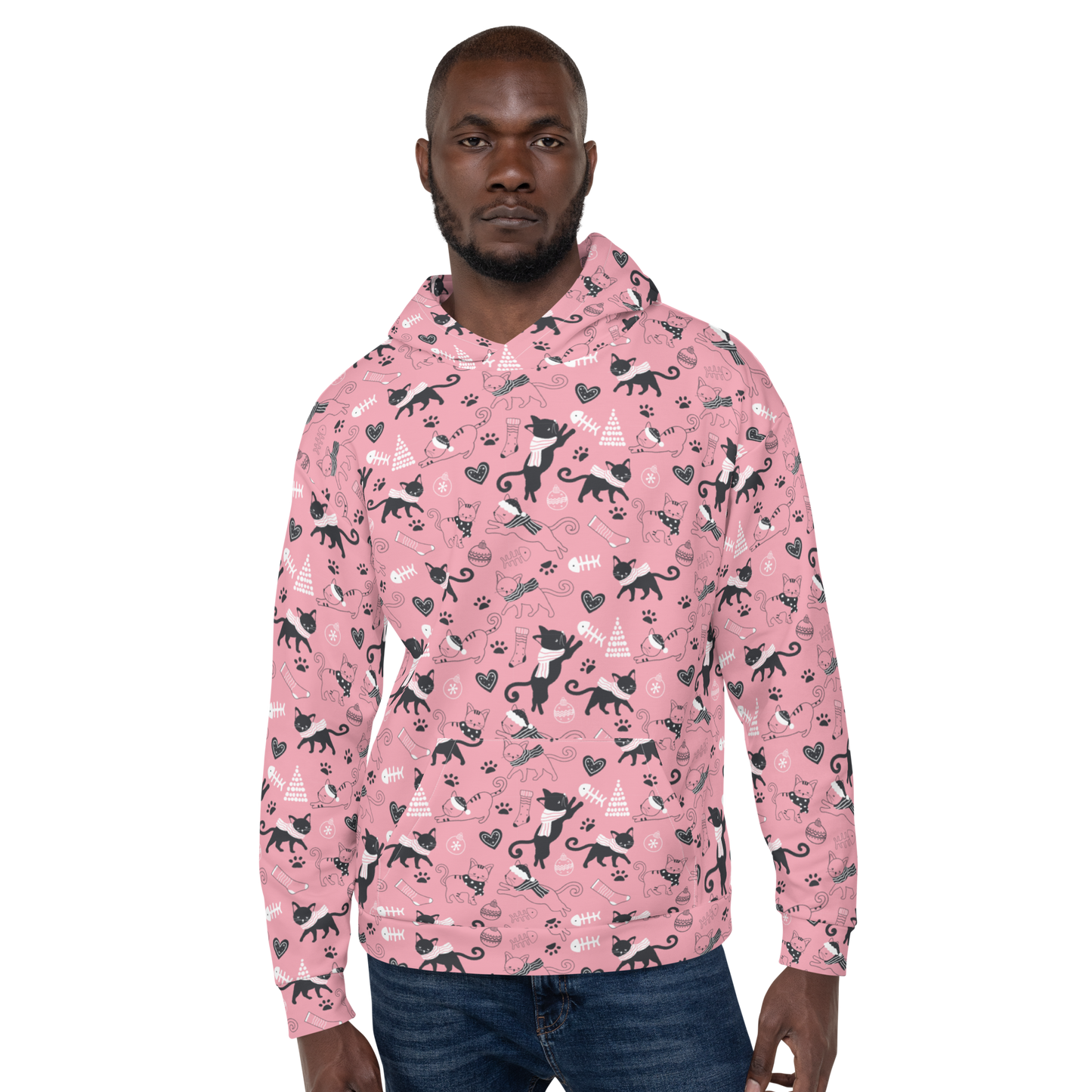 Winter Christmas Cat | Seamless Patterns | All-Over Print Unisex Hoodie - #2