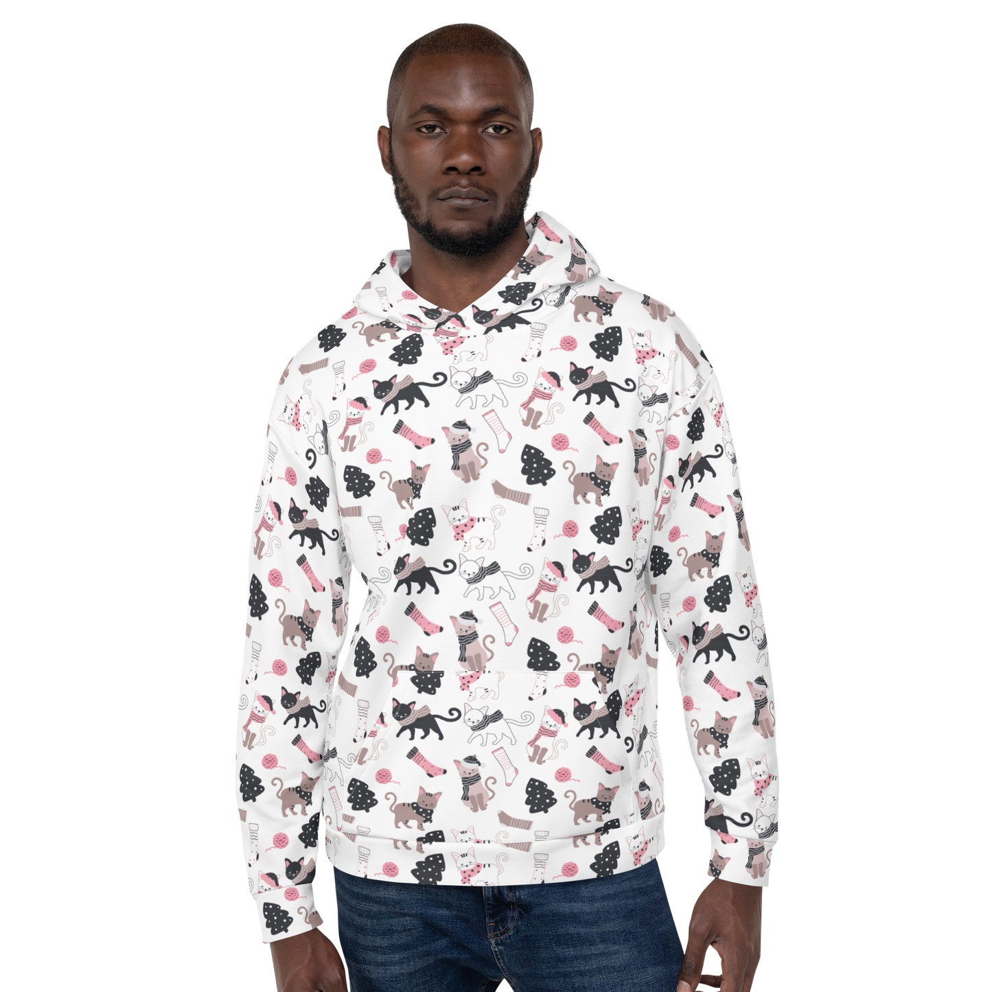 Winter Christmas Cat | Seamless Patterns | All-Over Print Unisex Hoodie - #3