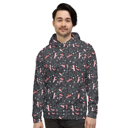 Winter Christmas Cat | Seamless Patterns | All-Over Print Unisex Hoodie - #4